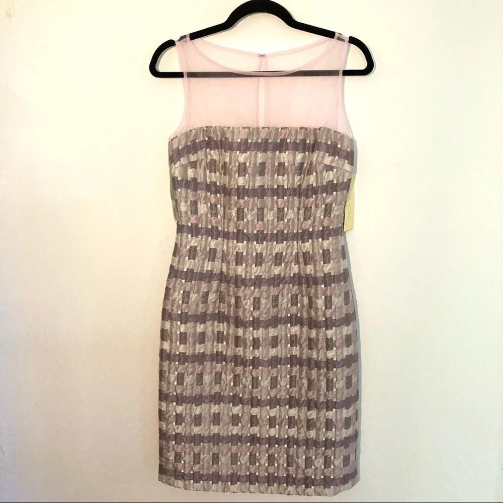 MIKAEL AGHAL Lilac Plaid Dress‎ Sheer Yoke 2 NWT